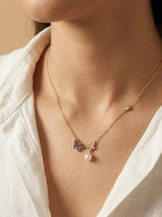 Lilac Butterfly & Pearl Lariat